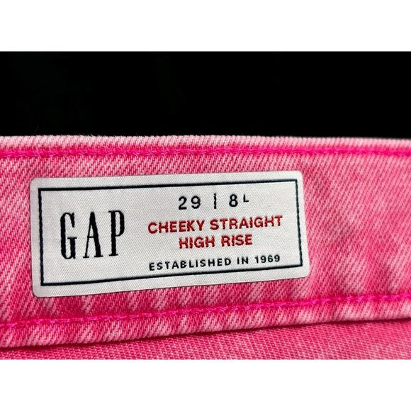 Gap Cheeky Straight High Rise Jeans Women's 29/8L Pink Denim Stretch Raw Hem - Picture 3 of 12